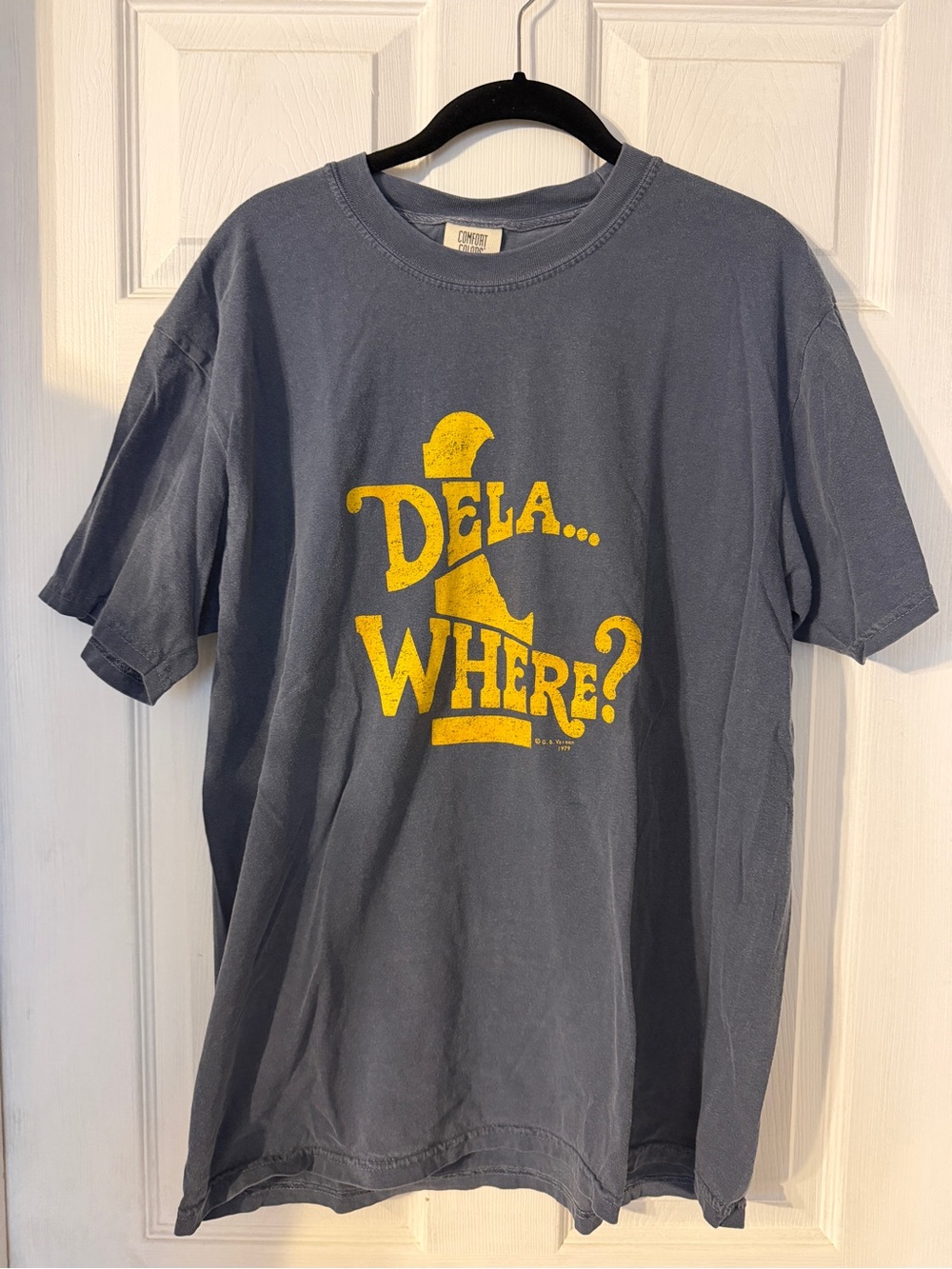“Dela Where?” Logo Steel Blue/Gray Crewneck Tee